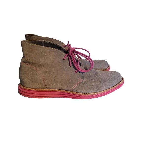 Cole Haan Lunargrand Chukka Boots Ironstone Gray Pink Lace Up Womens Sz 6B - Picture 1 of 8